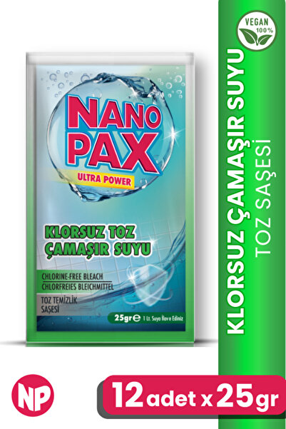 NanoPax KLORSUZ ÇAMAŞIR SUYU TOZ TEMİZLİK SAŞESİ (12 adet X 25gr)