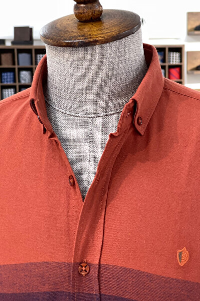 NAZEF Slim Fit Hidden Button Collar Side Striped Cotton Shirt