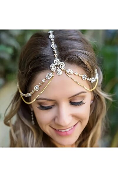 GlassySKY (ذهبي) إكسسوار شعر هندي/تاج هانفو للحجاب، مناسب للزفاف/الخطوبة/العروس/الحناء/أعياد الميلاد/الحفلات