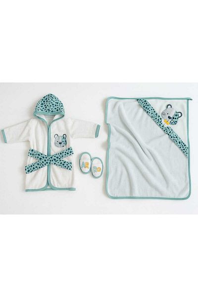 MİLAYS LİFE HOME COLLECTİON 100% Organic Cotton 0-2 Years Baby Cute Animal Embroidered Bathrobe Set Premium Quality