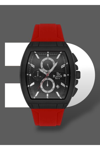 Platin Pierre Men's Wristwatch Red Color Silicone Cord 3 Atm Waterproof Original 2 Years Warranty Functions