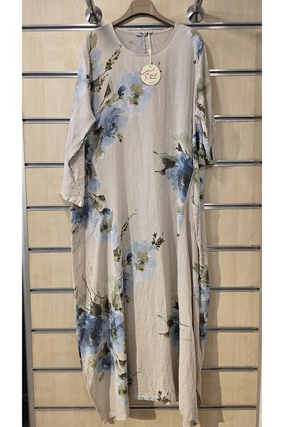 Park Moda Italian Long Linen Dress Floral Pattern