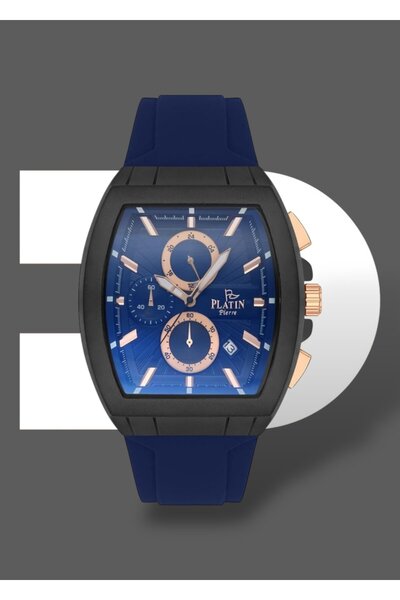 Platin Pierre Men's Wristwatch Navy Blue Color Silicone Cord 3 Atm Waterproof Original 2 Years Warranty Functions