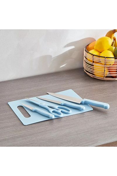 Home Box Rogers 5-Piece Knives with Scissors and Chopping Board Set