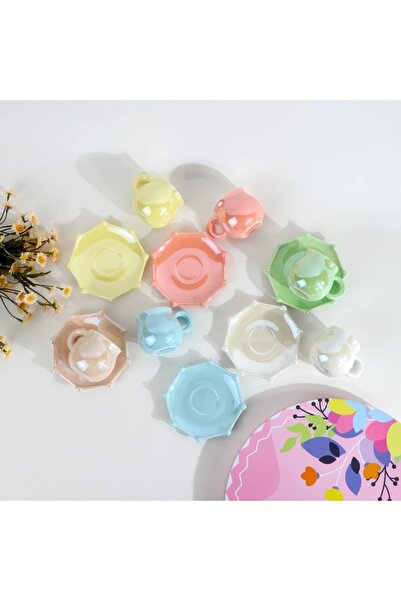 rexa طقم فناجين قهوة تركية سيراميك ملون مع صحن تقديم - 12 قطعة