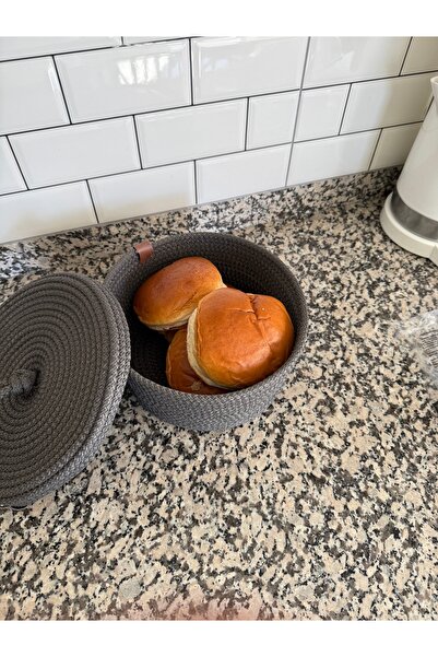 SİMEREV HALI HOME CONSEPT Antrasit Koyu Gri Kapaklı Sepet Çok Amaçlı Banyo Ve Mutfak Organizeri Ekmeklik Soğanlık Saksılık