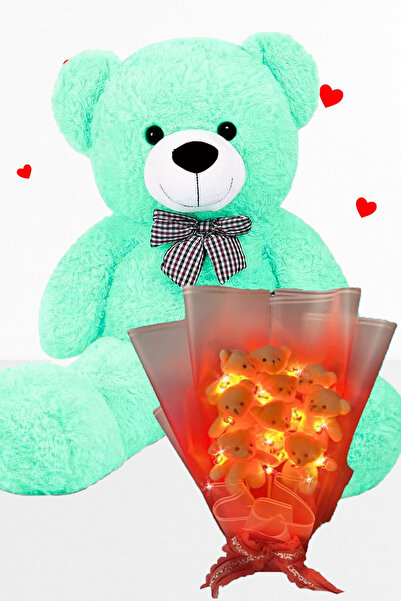 Sole DELUX 90 CM PELUŞ AYI VE LED IŞIKLI 9’LU ROMANTİK PELUŞ AYICIK BUKETİ SE...