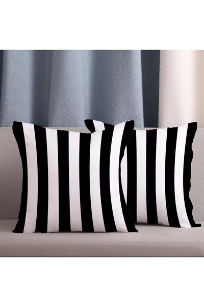 Alkan Homes مجموعة من 2 غطاء وسادة حديث مخطط باللون الأسود