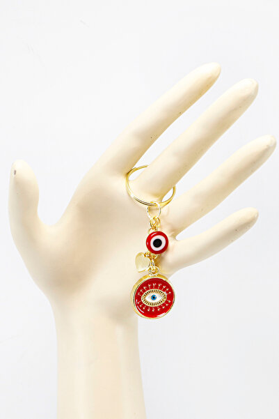 biuti Handmade Red Glass Evil Eye Beaded Wreath Red Eye Figured Keychain