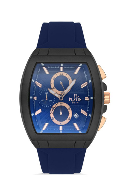 Platin Pierre Men's Wristwatch Navy Blue Color Silicone Cord 3 Atm Waterproof Original 2 Years Warranty Functions