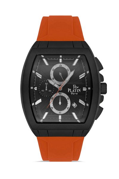 Platin Pierre Men's Wristwatch Orange Color Silicone Cord 3 Atm Waterproof Original 2 Years Warranty Functions