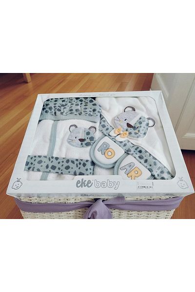 MİLAYS LİFE HOME COLLECTİON 100% Organic Cotton 0-2 Years Baby Cute Animal Embroidered Bathrobe Set Premium Quality