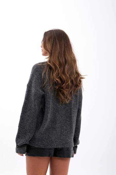 369 etnik butik V-Neck Line Detailed Oversize Knitwear Women's Sweater