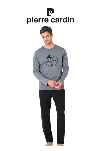 Pierre Cardin Men's Gray 100% Cotton Long Sleeve Pajama Set