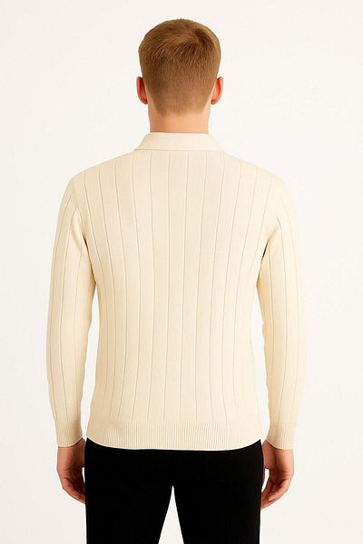 ribana Men's Slim Fit Polo Neck Ribbed Knitwear Sweater -26107