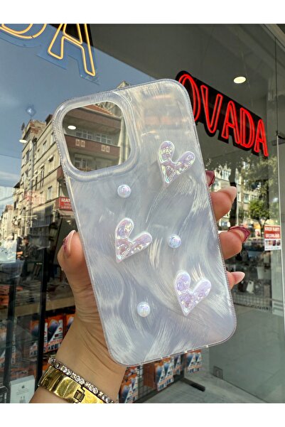 OVADA iPhone 12 Pro Max Uyumlu Kamera Koruma Çıkıntılı Kalpli İncili Premium Pinterest Kılıf