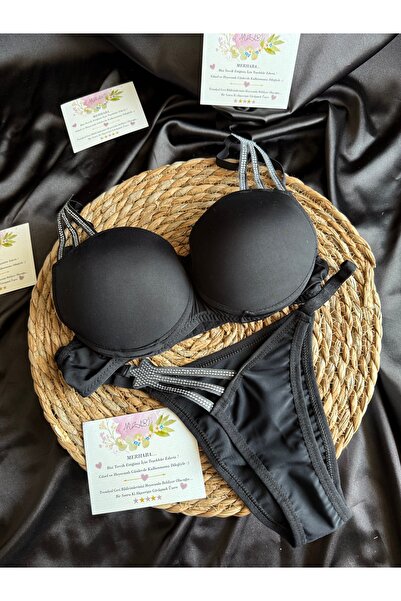 Nuzabi Star Black Push-Up Underwire Bra Suit