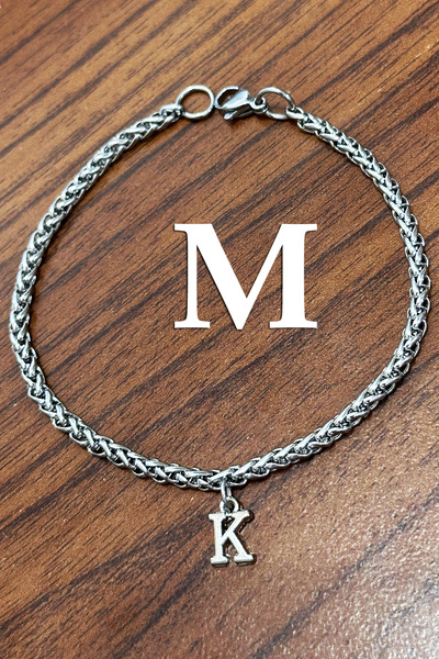 Takı Dükkanı Stainless Steel Bracelet with Hanging Letters Gift for Lover and Wife Acb01-H