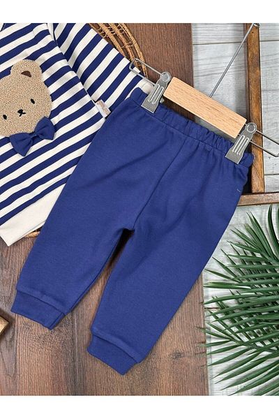 Kids Kingdom Soft Cotton Teddy Bear Embroidered Striped 2-Piece Baby Boy Set