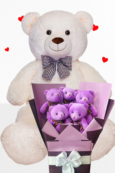 Sole 90 cm Plush Teddy Bear and Romantic Purple Plush Teddy Bear Bouquet Special Birthday Gift for Girlfriend