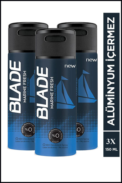 NOVAHAVEN 3 Adet Blade Marine Fresh Erkek Deodorant Sprey 150 ml
