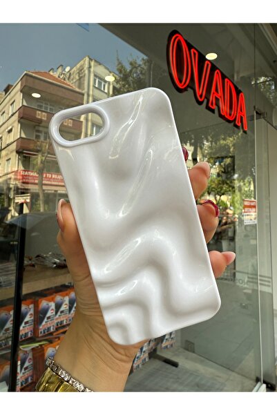 OVADA iPhone 7/8/SE Uyumlu Kamera Koruma Beyaz İnci Tozu Dalgalı Premium Silikon Kılıf