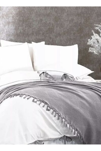 Dantelux Clara Bridal Set (Pike+Duvet Cover Set) Dowry Holder - Double - Gray Color