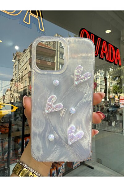 OVADA iPhone 11 Pro Max Uyumlu Kamera Koruma Çıkıntılı Kalpli İncili Premium Pinterest Kılıf