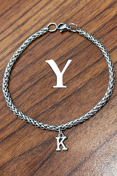 Takı Dükkanı Stainless Steel Bracelet with Hanging Letters Gift for Lover and Wife Acb01-H