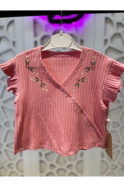 KUMRUNUN DÜNYASI Ribbed T-Shirt and Floral Spanish Leg Pants Girl's Set