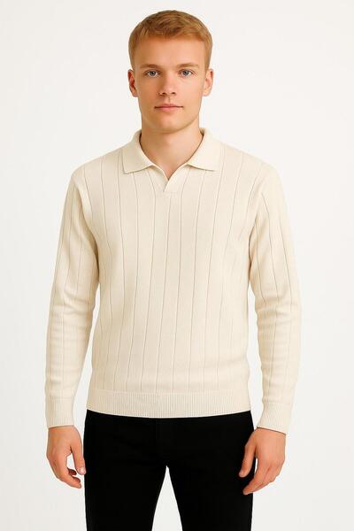 ribana Men's Slim Fit Polo Neck Ribbed Knitwear Sweater -26107