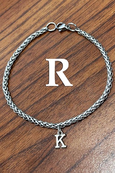 Takı Dükkanı Stainless Steel Bracelet with Hanging Letters Gift for Lover and Wife Acb01-H
