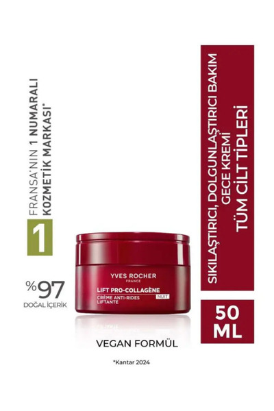 Yves Rocher Dolgunlaştırıcı ve Yenileyici Gece Kremi – Bitkisel Kolajen Destekli