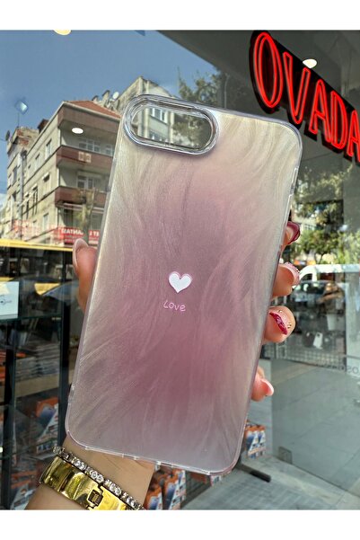 OVADA iPhone 7 Plus/8 PlusUyumlu Kamera Koruma Çıkıntılı Kalp Love Baskılı Premium Kılıf