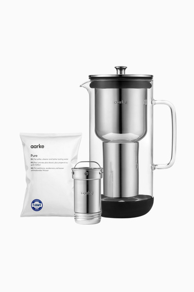AARKE Arıtıcı Cam ve Paslanmaz Çelik Su Filtresi Sürahisi 2.4L + Saf Filtre G...