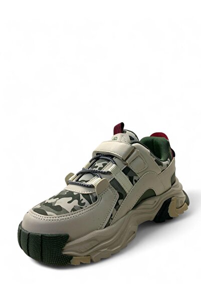 pepino 2021 Ortopedik Erkek Çocuk Krem/Haki Kamuflaj/Bordo Rahat Sneaker
