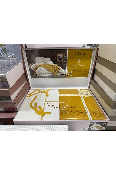 Dantelux Clara Bridal Set (Pike+Duvet Cover Set) Dowry Holder - Double - Mustard Color