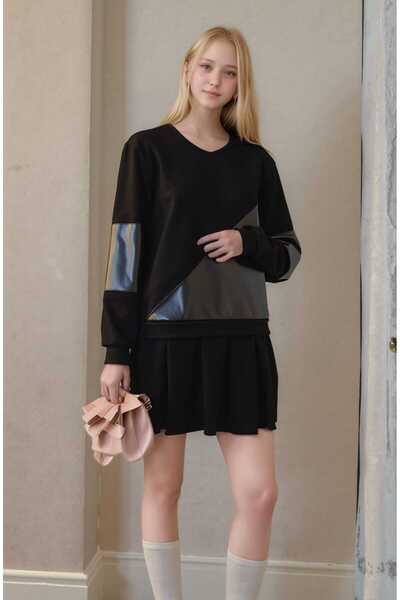 DEVRİMAY TEKSTİL Women's Leather Detailed Sweathirt