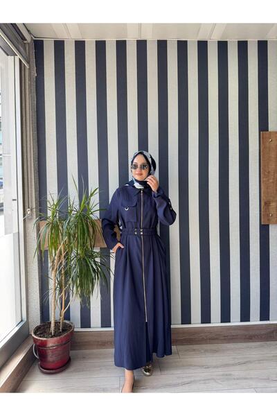 Nuss 2001 Fermuarlı Tam Boy Elbise Lacivert