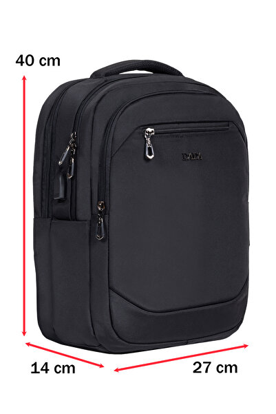 Dada Unisex Black School Backpack Medium Size High School College USB Type-C Waterproof Oxford Fabric