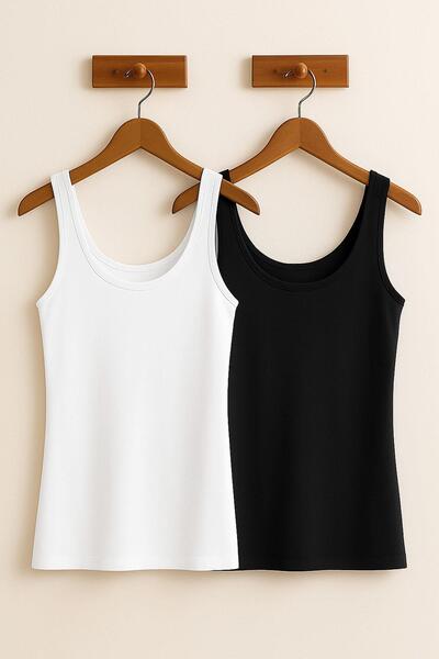 COTENCONCEPT 2 bucăți tricou din amestec de bumbac, fără mâneci, slim fit