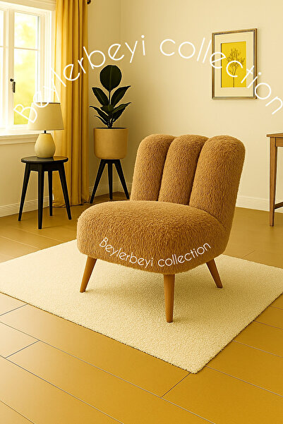 BEYLERBEYİ Tekli koltuk, sırtlı puf , kahverengi renkli peluş kumaş, çay seti koltuk takımı , dekoratif berjer