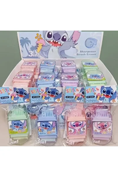 Aryanis Disney Stitch Pencil Sharpener Eraser Brush 3-in-1 Cartoon Stitch Roller Pen Office Supplies