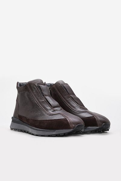 Ayakkabıhane Men's Sports Boots with Fur Inside and Genuine Leather Outside, Brown Zipper Ah0885611131633