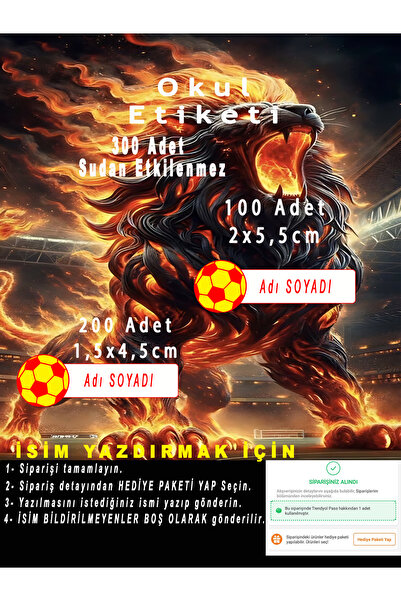 aiki Okul Etiketi Kalem Defter isimli Etiket Isim Yazılabilen etiket, sarı kı...