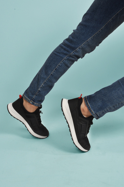 WALKWAY Black Red Lightweight Flexible Lock Lace-Up Men's Sports Shoes Nans 6006 m