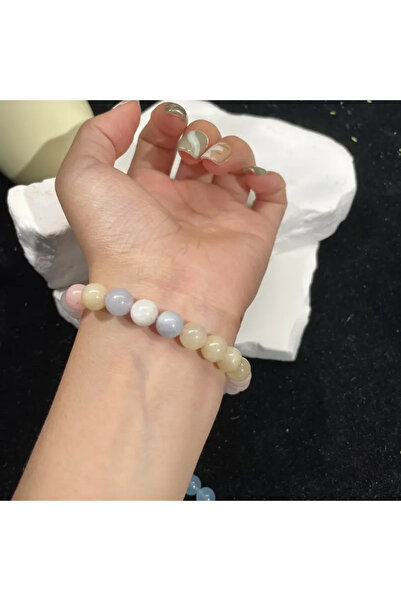 EL YAPIMI Doğal Taş Morganit Bileklik 8 mm – Aşk ve mutluluk taşı - sertifikalı 100%100 doğal taş - aşk taşı