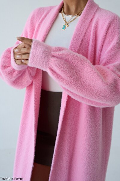 Miss Beyoğlu Kadın Oversize Uzun Triko Hırka – Pembe, Taş, Bej , Siyah , Kahve , Sarı , Bebe Mavi-Standart Beden