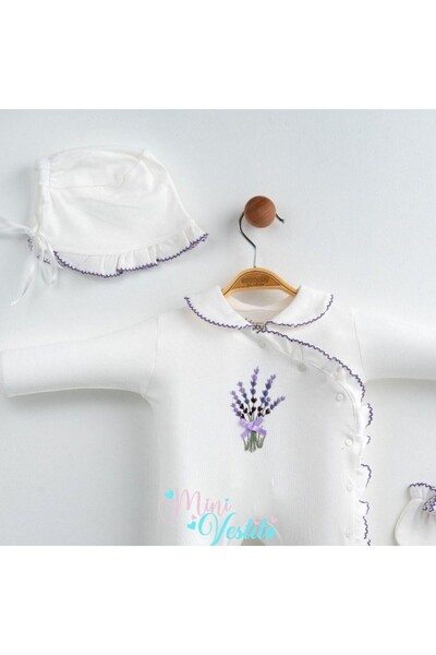 MiniVestito Lavender Patterned 3 Piece Hat and Gloves Jumpsuit