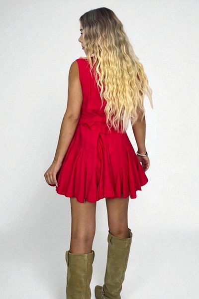 FashionForYou Seraphina casual set, with trouser skirt, ruffles and vest, Red, Size S/M